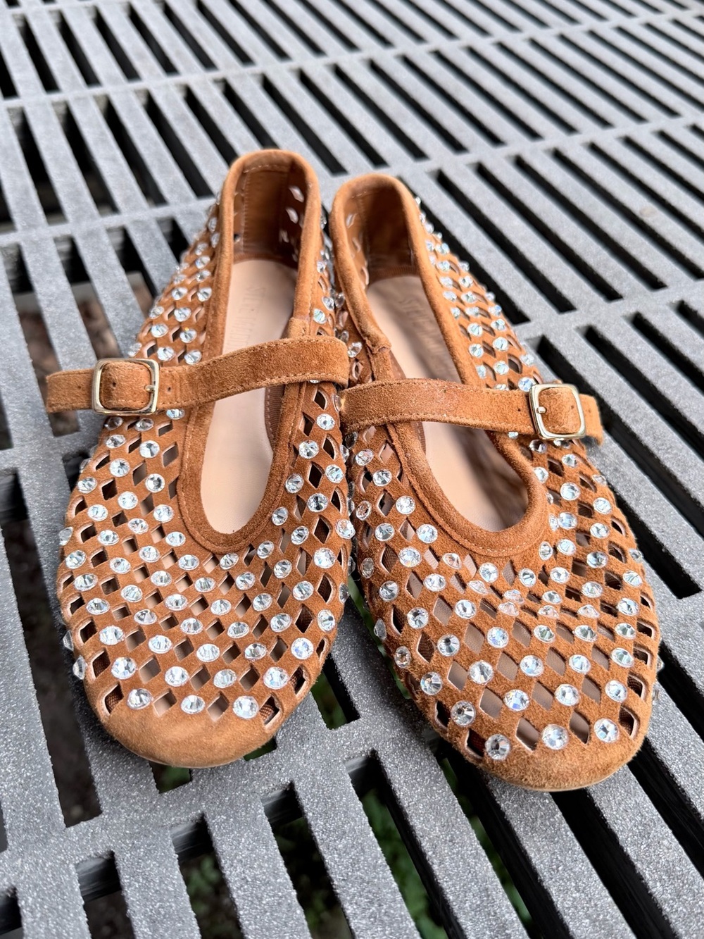 Steve Madden Brown Suede Rhinestone Studded Dreaming Mary Jane Flats - Picture 5 of 7